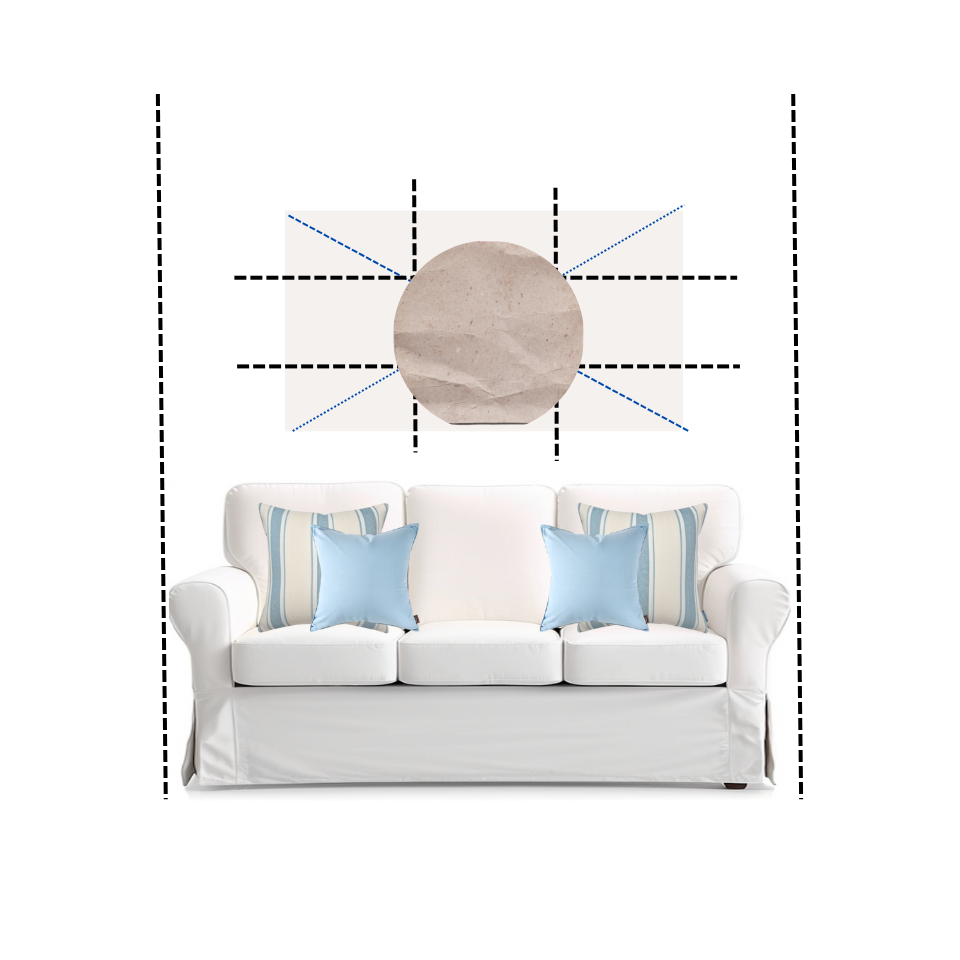 illustration of a wall above the sofa layout one circle