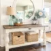 a coastal style entryway table and decor